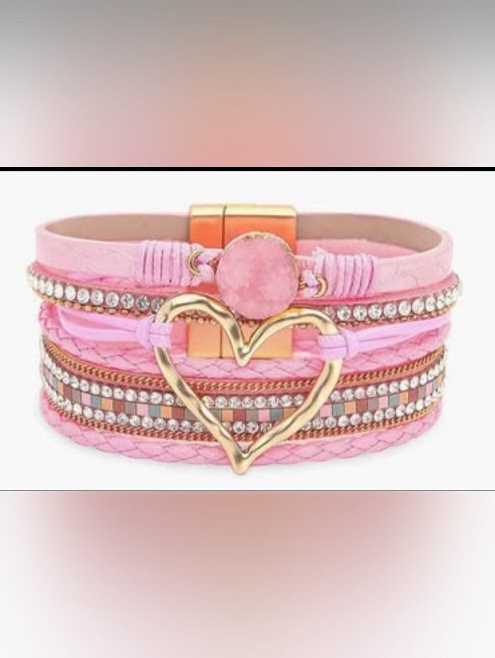 Boho Pink Wrap Heart Multi-Layer Crystal Bracelet 🩷